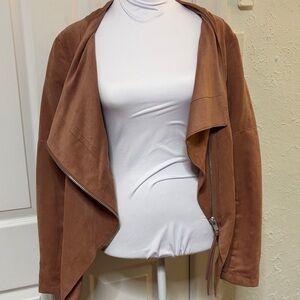 Suede Draped Open-Front Jacket - pink rose